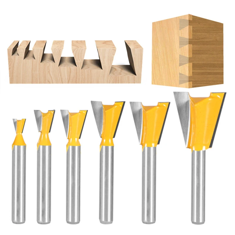 ALLSOME 6 Pcs 6mm Shank Dovetail Joint Router Bits Set Woodworking Engraving Bit Milling Cutter For Carpenter Grooving Tool