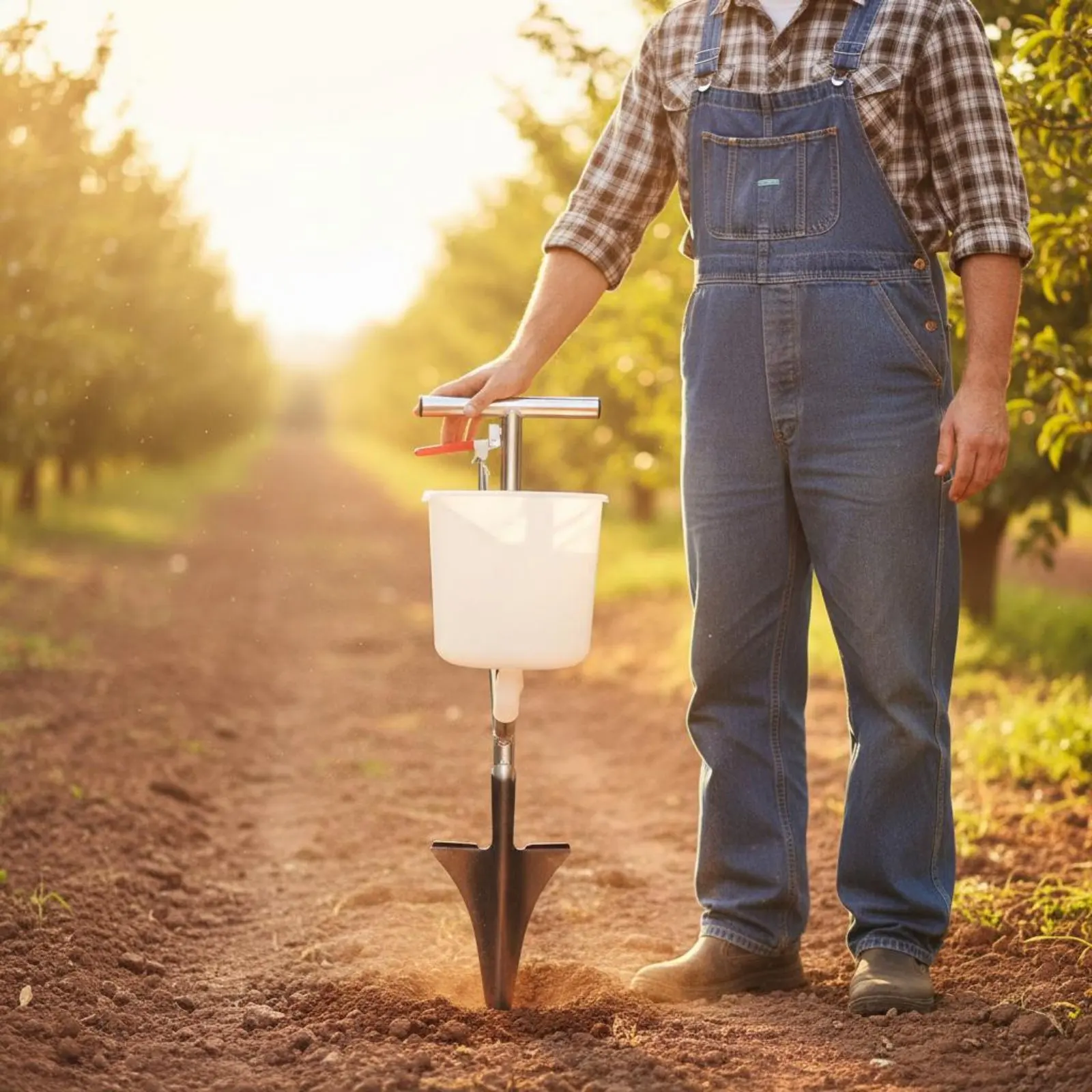 Backpack Soil Amendment Dispenser Labor-Saving Manual Soil Amendment Dispenser Long Handle Root Feeder No Bending Over