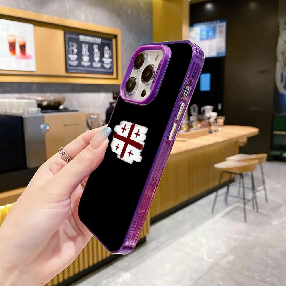 Custodia per cellulare con bandiera della Georgia per iPhone 17 16 15 14 13 12 11 X XR XS 8 7 Pro Max Plus Cover viola traslucida di lusso