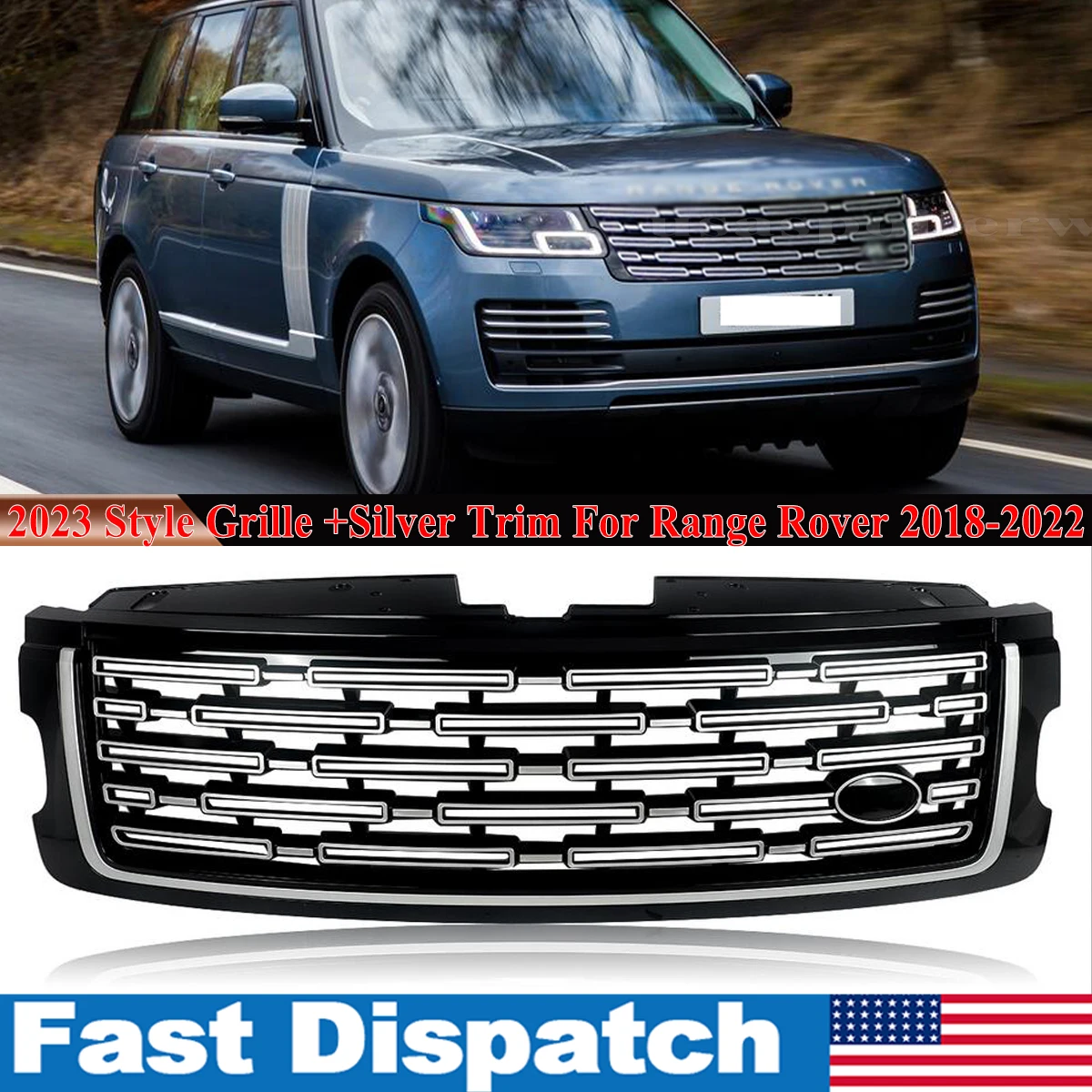 SAIQINGSP Gloss Black+Chrome 2023 Style Fit Range Rover 2018-2022 Front Grille Car Accessories Tools