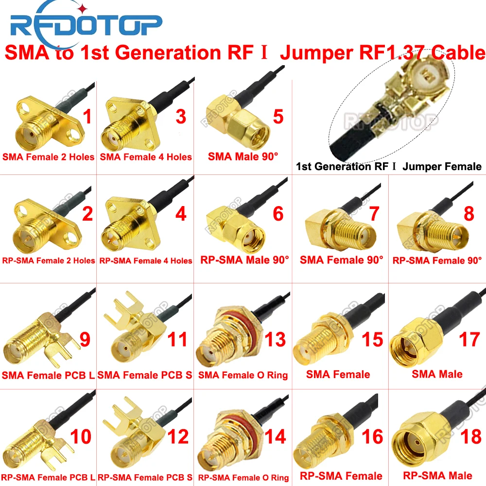 SMA Male Female to uFL/IPX1/MHF1 Female Connector 1st Generation RF1.37 Cable Extension Pigtail IPX-SMA WiFi Antenna RFⅠ Jumper