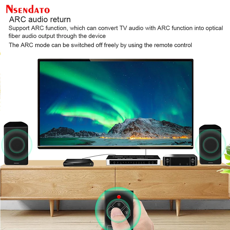 4X1 HDMI Switcher with Audio Extractor with R/L Audio Selector 4 in 1 out 4K 60Hz HDMI Switch ARC Audio Extractor with IR Remote