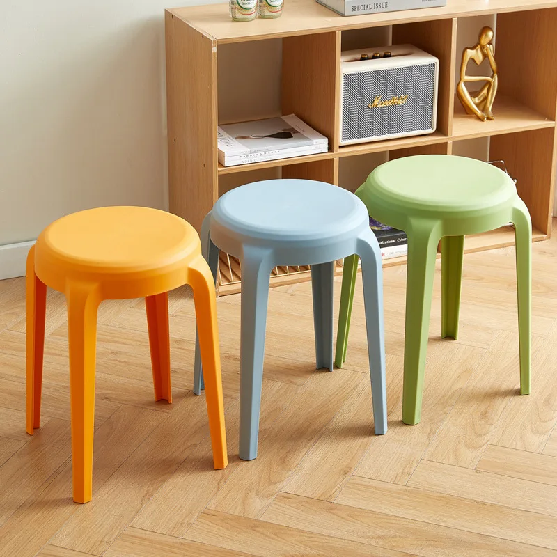 1Pc Plastic Round Stool Household Home Stackable Thickened Bench Dining Table And Chair Round Stool