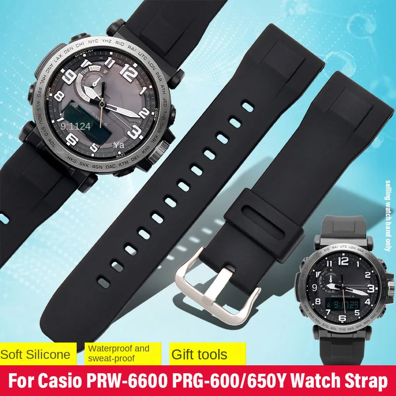 

Резиновый ремешок для Casio PRW-6600/600Y PRG-600/650Y, ремешок для часов, черный спортивный силиконовый водонепроницаемый браслет, 24 м