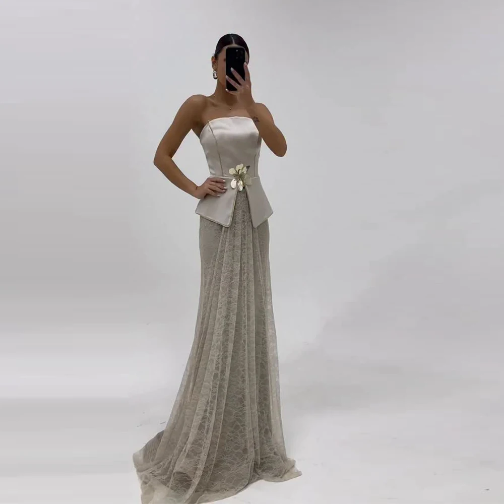 Modern Customized Saudi Dress Mermaid Floor Length Evening Gown Sleeveless Lace Floor Length Formal Party Prom Dress