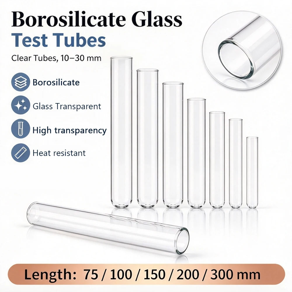 5Pcs Borosilicate Glass Round Bottom Test Tubes, Clear Thermal Shock Resistant Vials for Lab Hydroponic Plants & Gift Decor