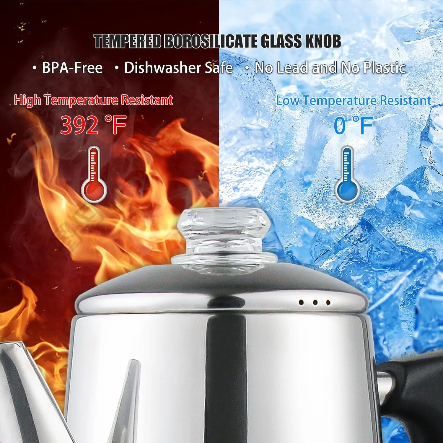 Cafeteira de aço inoxidável com vidro borosilicato temperado resistente ao calor, coador de café, ETL Aprovado, 12 Cup