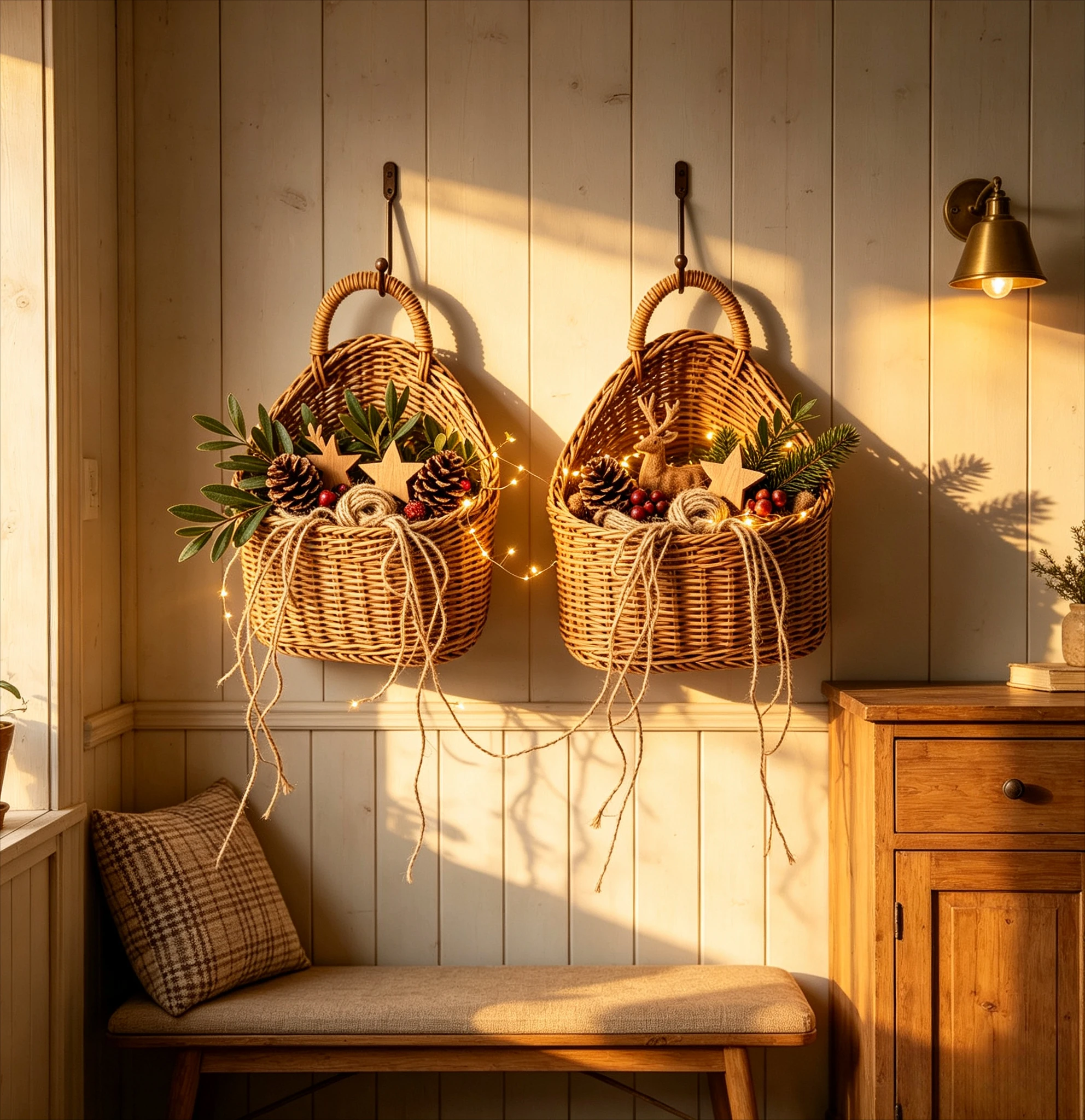 Hand Woven Hanging Rattan Storage Basket Christmas Wall Decor Organizer for Kitchen Bathroom Nursery Closet Cafe Flower Planter view 6