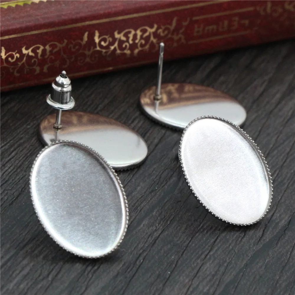 ( No Fade ) 13x18mm 18x25mm 20pcs/Lot 316 Stainless Steel Oval Earring Studs,Earrings Blank/Base,Fit  Oval Glass Cabochons