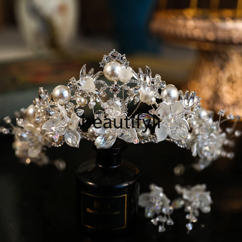 

Japan and Korea Super Fairy Crown Headgear Bride Simple Atmosphere Crystal Beaded Wedding Dress Crown