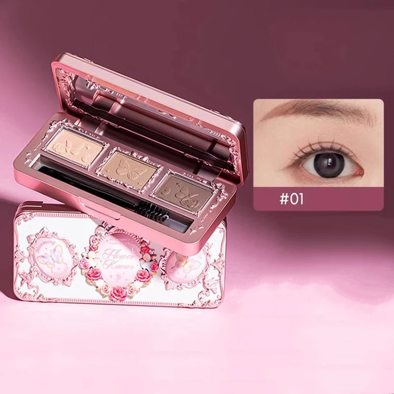 Flower Knows Eyebrow Makeup Kit, Long-Lasting Matte Brow Powder Midsummer Fairytales Collection Eyebrow Palette สีน้ำตาลเข้ม