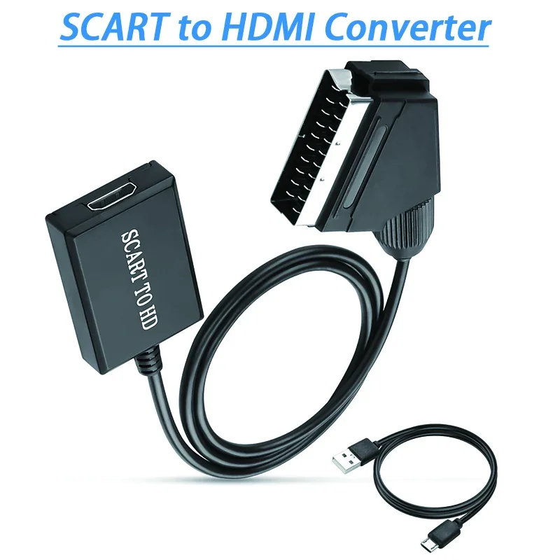 SCART To HDMI-compatible Converter Video Audio Adapter for HD TV DVD HDTV Sky Box STB Plug and Play DC Cable Plug and Play