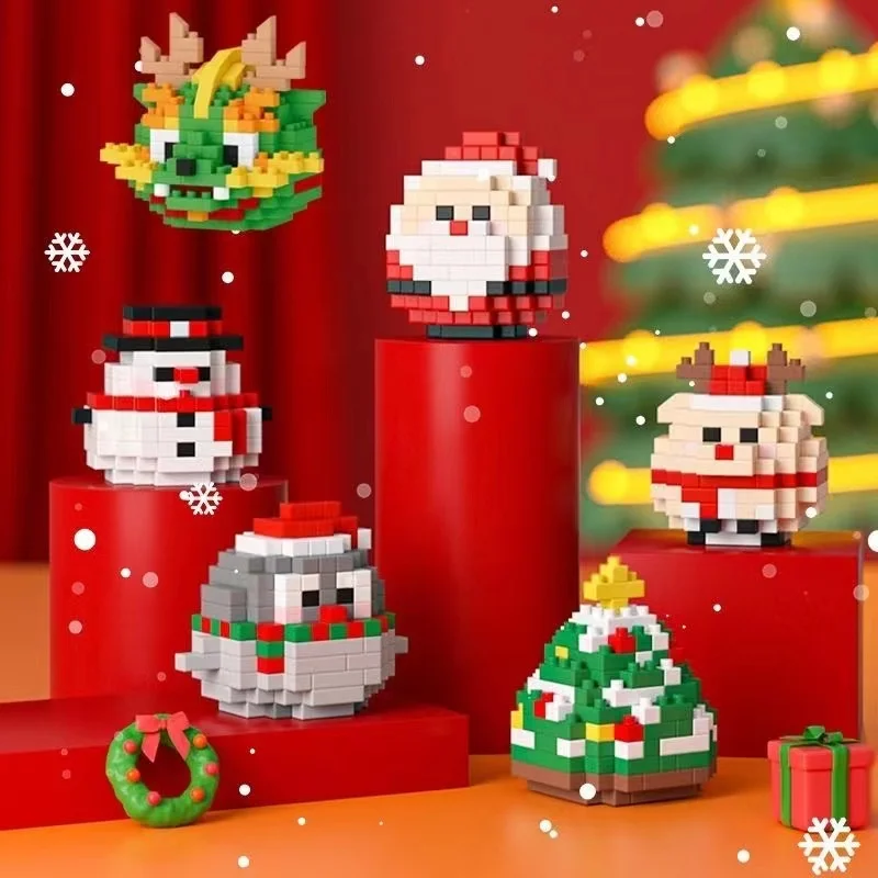 Christmas Decorations 2024 Mini Blocks Kits Christmas Tree Snowman Model Micro Bricks Toy For Kids Gift