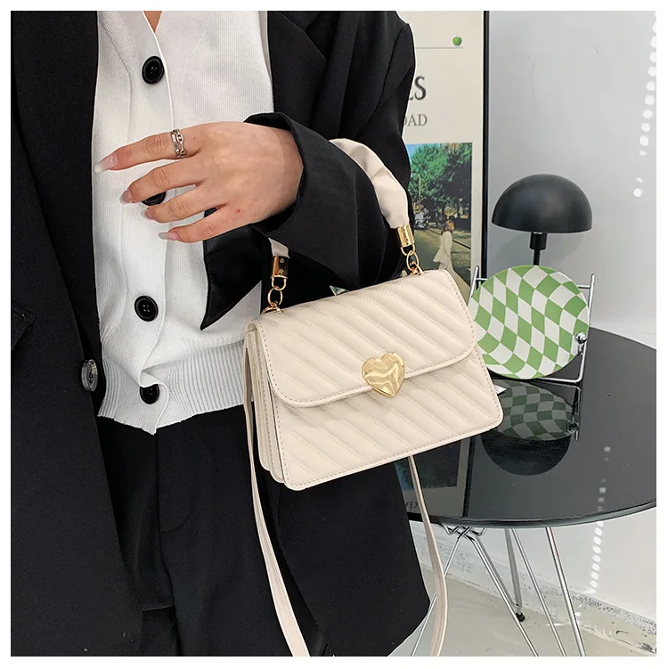 Fashion Stripes Women\'s Square Shoulder Bags Pleated Handle Ladies PU Leather Crossbody Bag Female Flap Clutch Purse Handbags