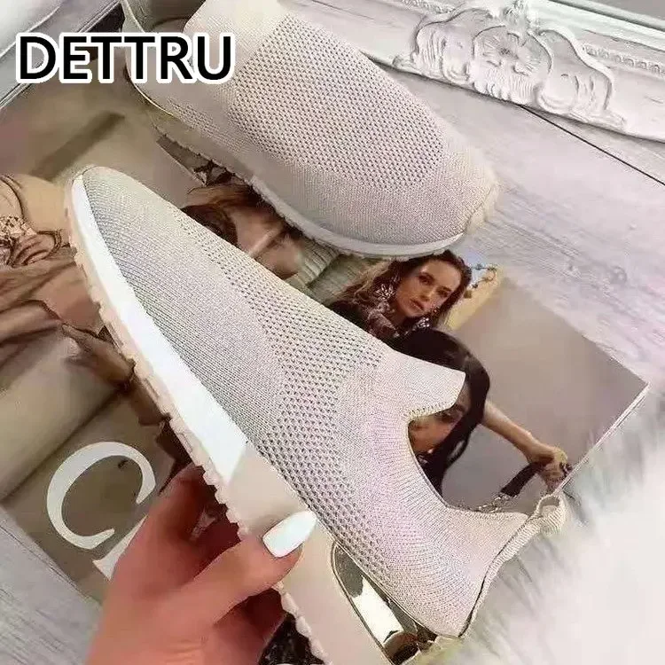 DETTRU Zapatillas Mujer 2022 Trendy Mesh Platform Sneakers Socks Shoes Tenis Feminino Breathable Casual Sports Shoes Women Flats