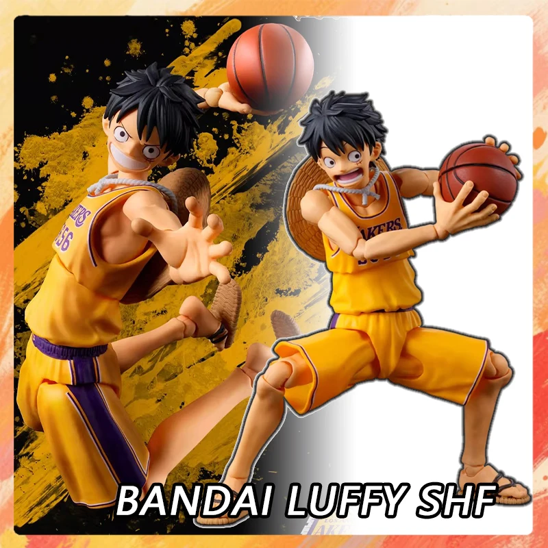 BANDAI S.H.Figuarts One Piece X NBA Monkey D Luffy Anime Action Figure Lakers Plastic Toys Birthday Gift