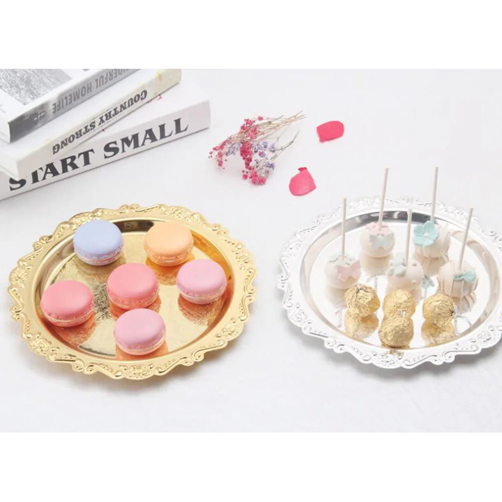 

2Pcs Cake Plate Stylish Iron Fruit Tray for Home Decoration Pastry Bread Serving 10Cm Gold Silver Wedding Birthday Use