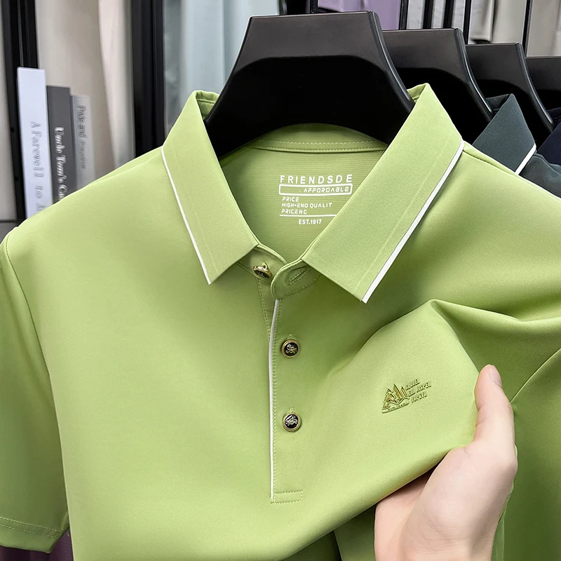 Luxury brand ice silk short sleeve polo shirt men's high-quality new fashion letter embossed breathable summer casual T-shirt