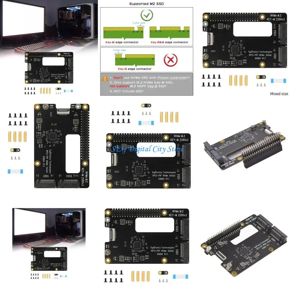 

U75B X1004 Expansion Board For Pi 5 Support PCIe to Double 2280 SSD Adapter