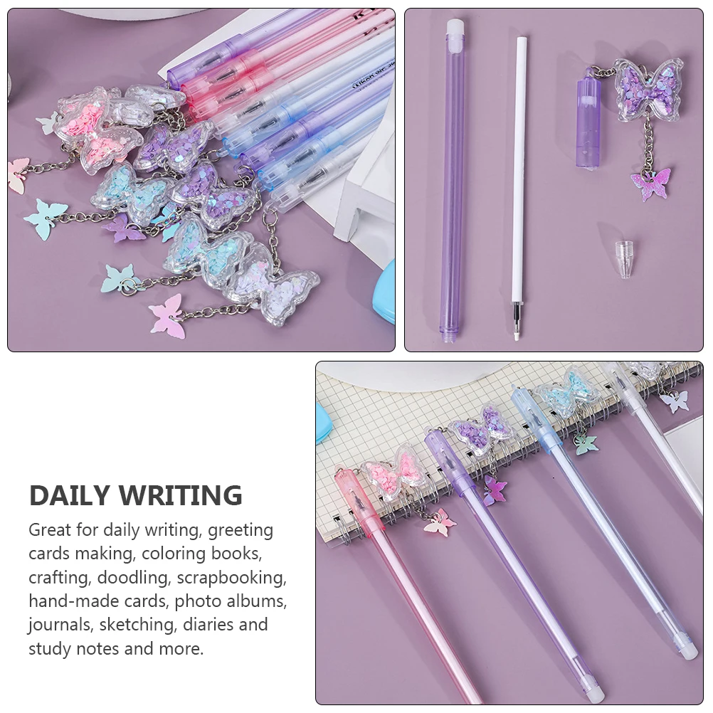 

1 комплект, гелевая ручка с подвеской в виде бабочки, пластиковая ручка премиум-класса, разные цвета, гладкая ручка для письма, ручка для подписи для студентов, офиса, школы