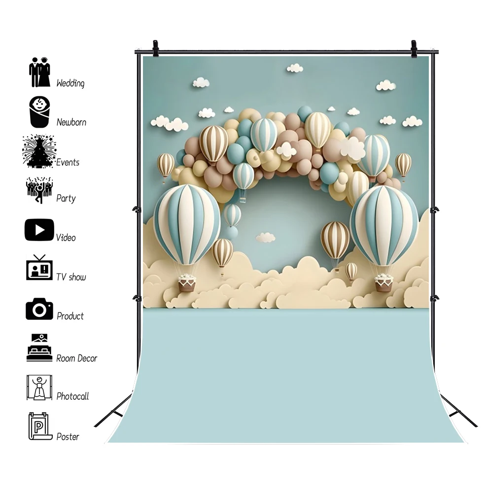 Yeele ฉากกั้นสำหรับเด็กแรกเกิด1ของตกแต่งปาร์ตี้วันเกิดลูกโป่งสีสันสดใส3D พื้นหลังรูปดอกไม้เมฆ