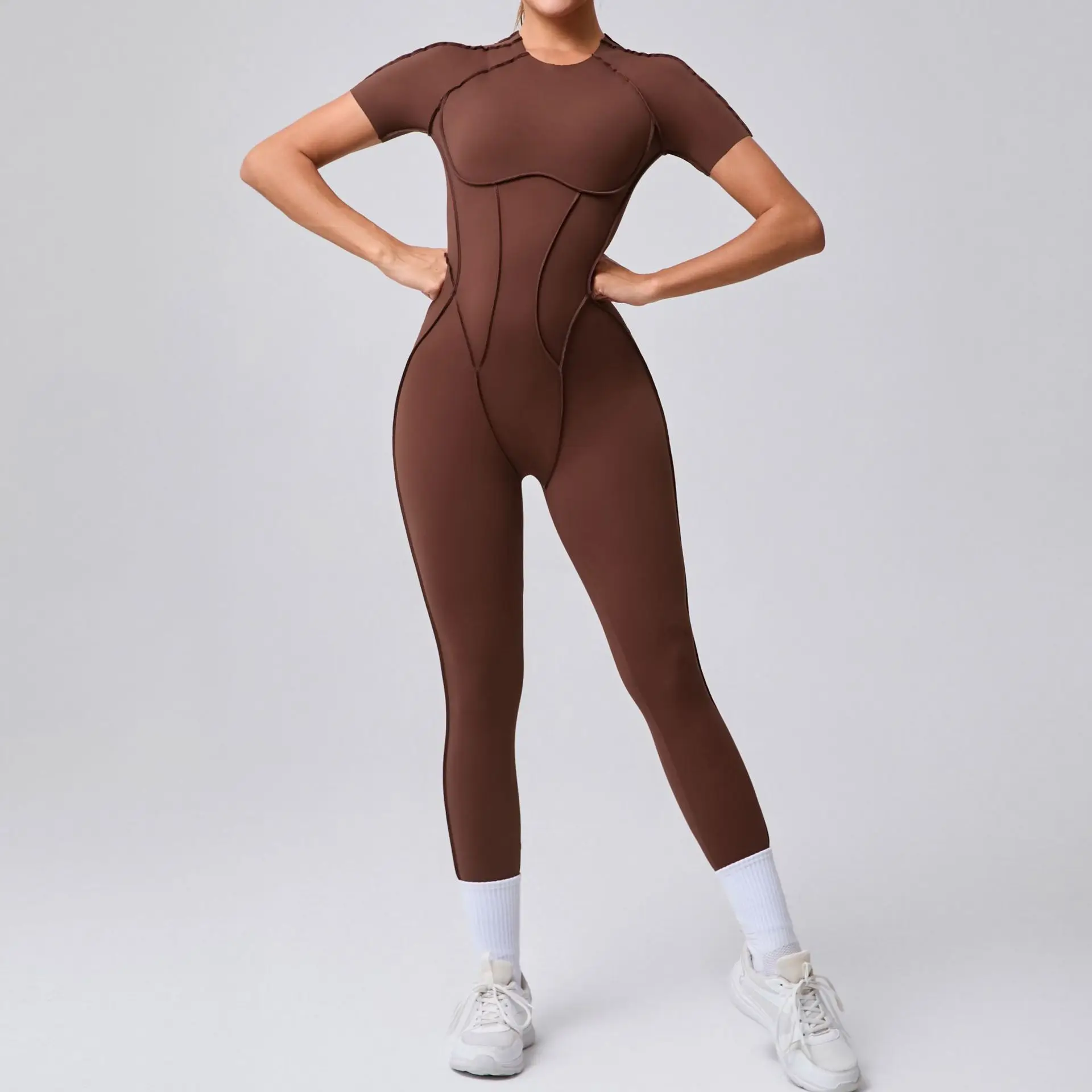 

Women Tracksuit Seamless Yoga Jumpsuits Sports Fitness Hip-lifting Backless Short-sleeved One-piece Workout Rompers Gym Leggings