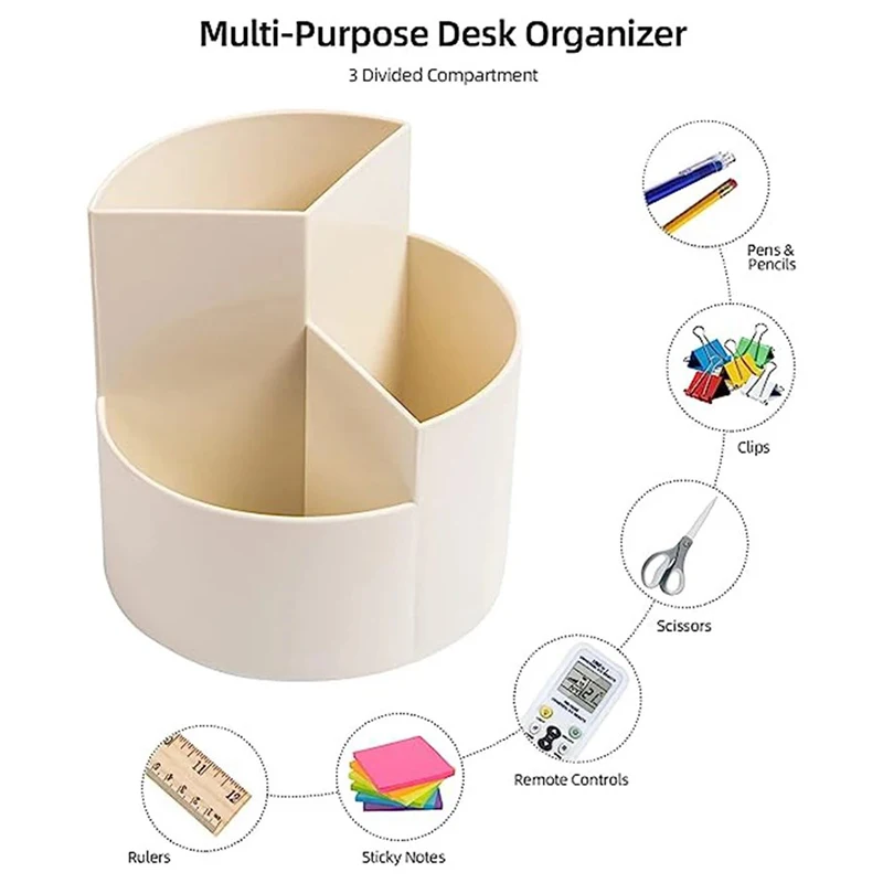 Desktop Pen Holder, 3 Slot 360 Degree Rotating Organizer, Desktop Storage Stationery For Office, School, Art Supplies, Kids