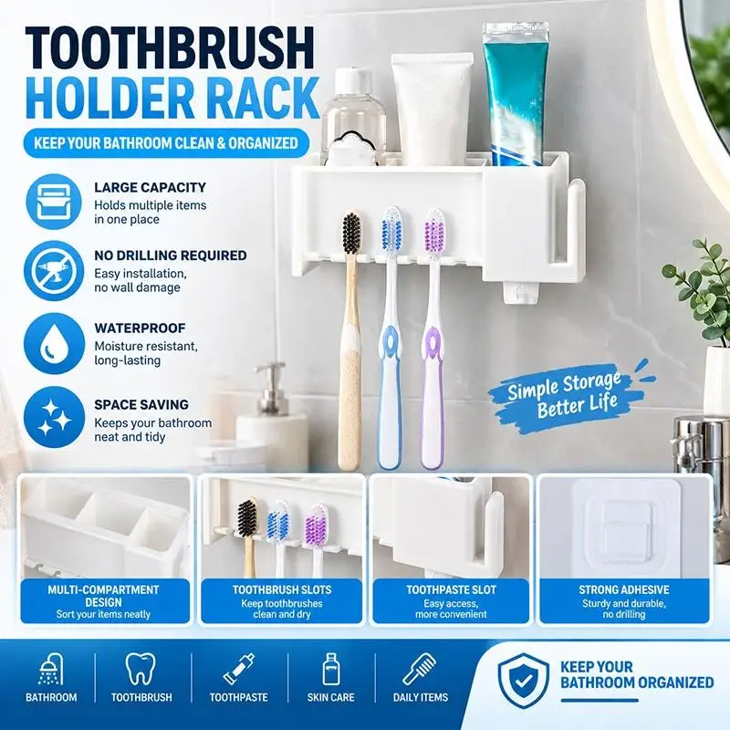 1Pcs Seamless Toothbrush Storage Box Toothbrush Holder Multi-Function Toothpaste Tooth Cup Hanging Rack