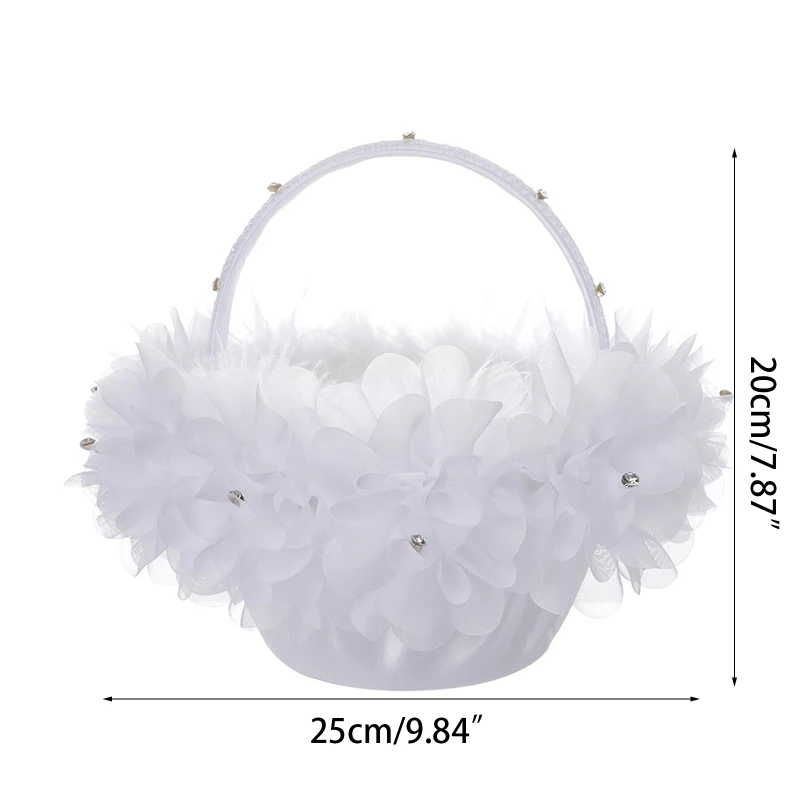 ZB91 Panier demoiselle d'honneur pour mariage 9,8'' pour décoration fleurs en fausse dentelle L x 7,9''