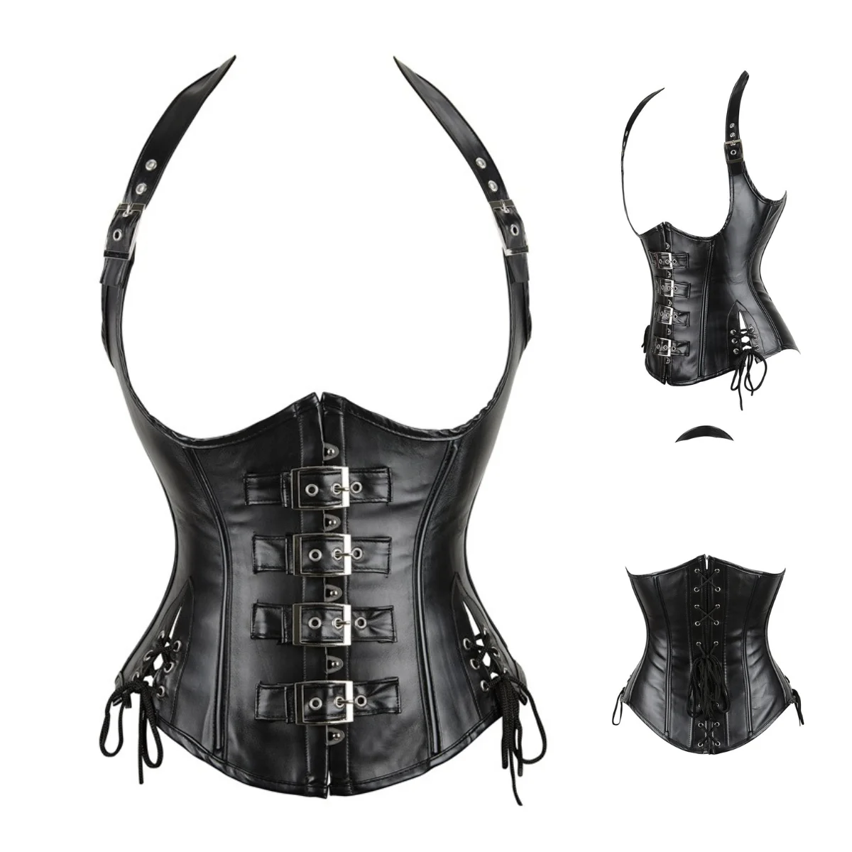 

Steampunk PU Leather Corsets Top Sexy Bustiers Women Lace Up Waist Cincher Vest Corset Body Shapewear Women Gothic Punk Corselet