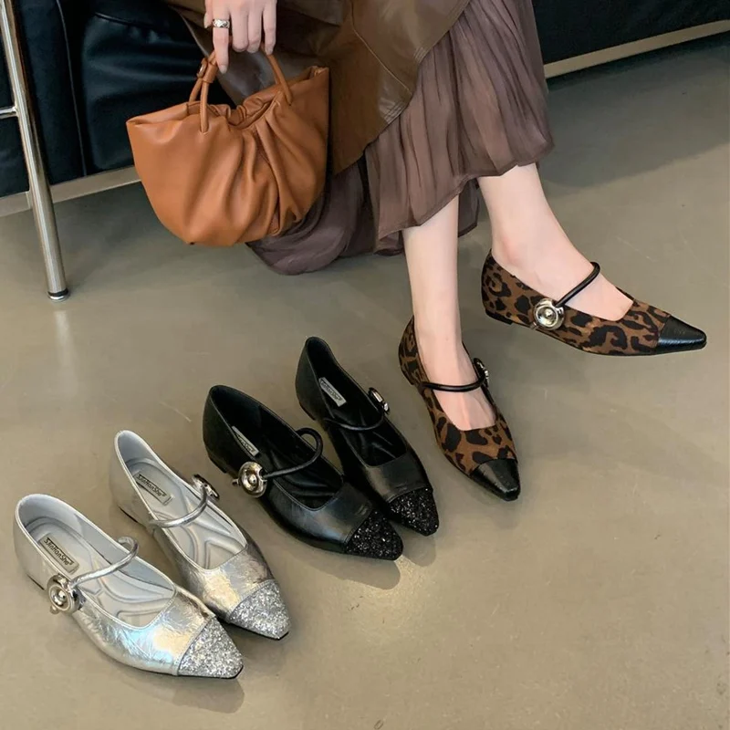 

New Fashion Leopard Print Flats Shoes Women Mary Jane Shoes Slip On Loafers Elegant Pointed Toe Moccasins Wedges Heels Ballerina