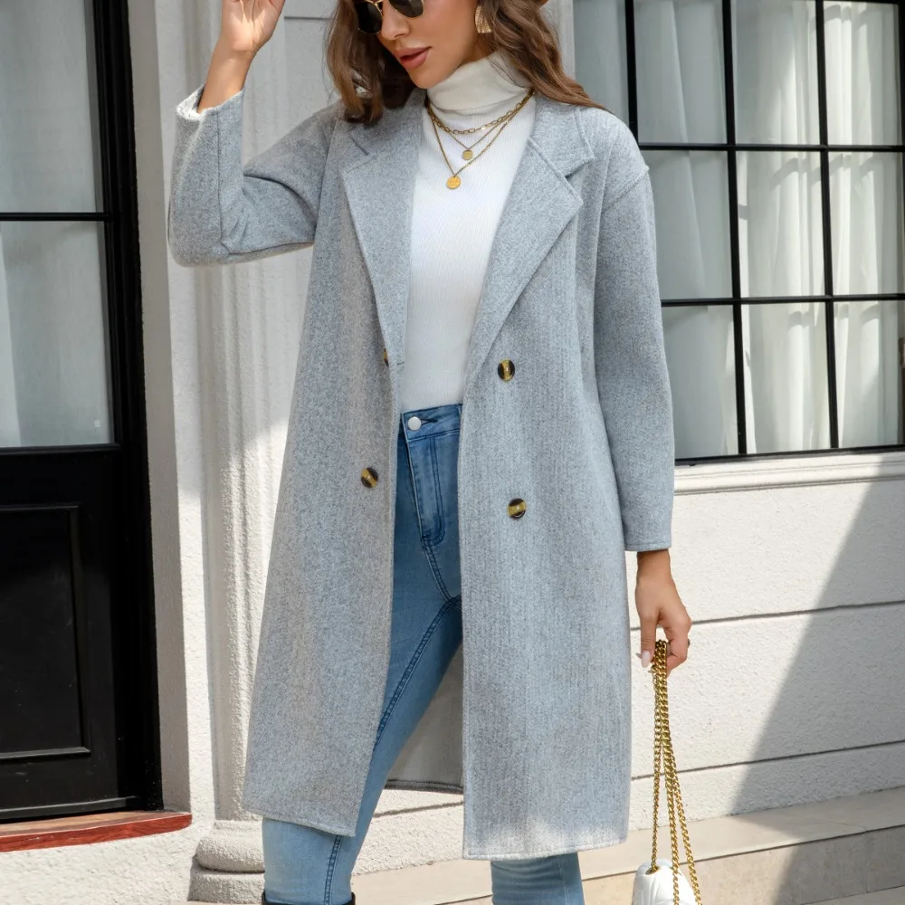 

Женское осенне-зимнее облегающее твидовое пальто в стиле ретро, шерстяная верхняя одежда длиной до колена, элегантное модное пальто с длинными рукавами для работы