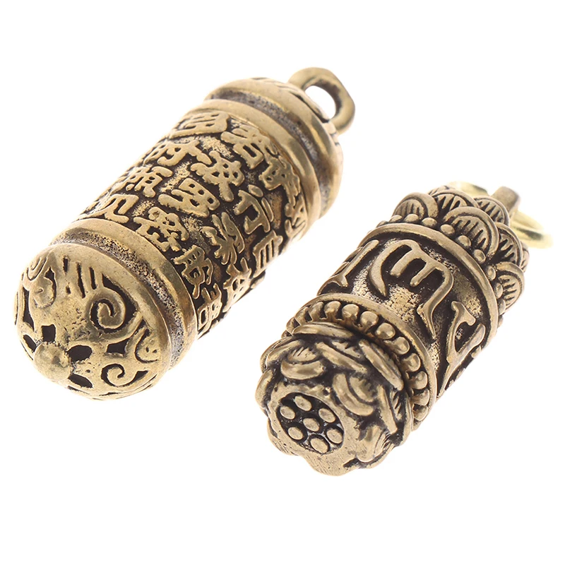 1Pc Hollow Brass Buddha Bottle Sutra Cylinder Pendant Keychain Necklace Jewelry Handmade Vintage Pill Box Container