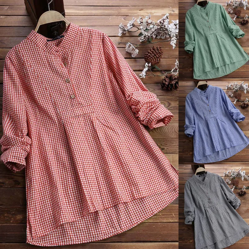 

Color Matching Code New2025European and American New2025Plaid Stand Collar Pullover Shirt Long Sleeve Women's Top