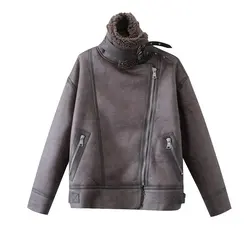 TRAF Mujer 2024 Otoño e Invierno nueva moda gris Chaqueta corta cálida solapa elegante todo-fósforo chaqueta de manga larga prendas de vestir exteriores Mujer