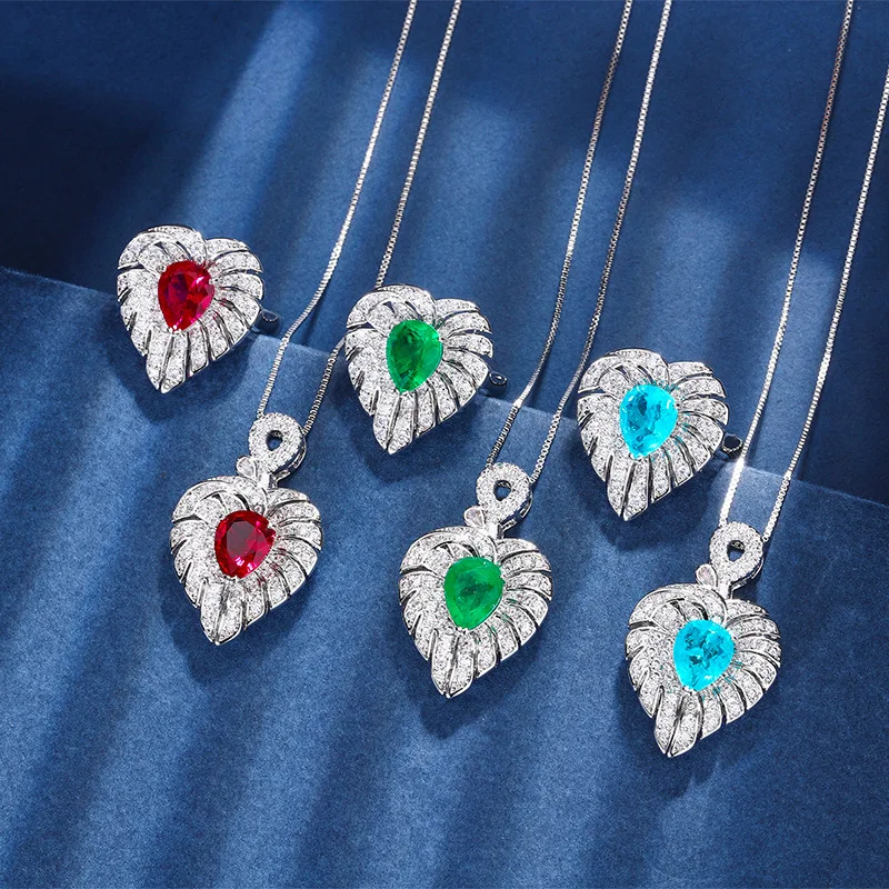 

New European and American vintage gold-plated red corundum heart-shaped elegant set for women with water drop design8*10