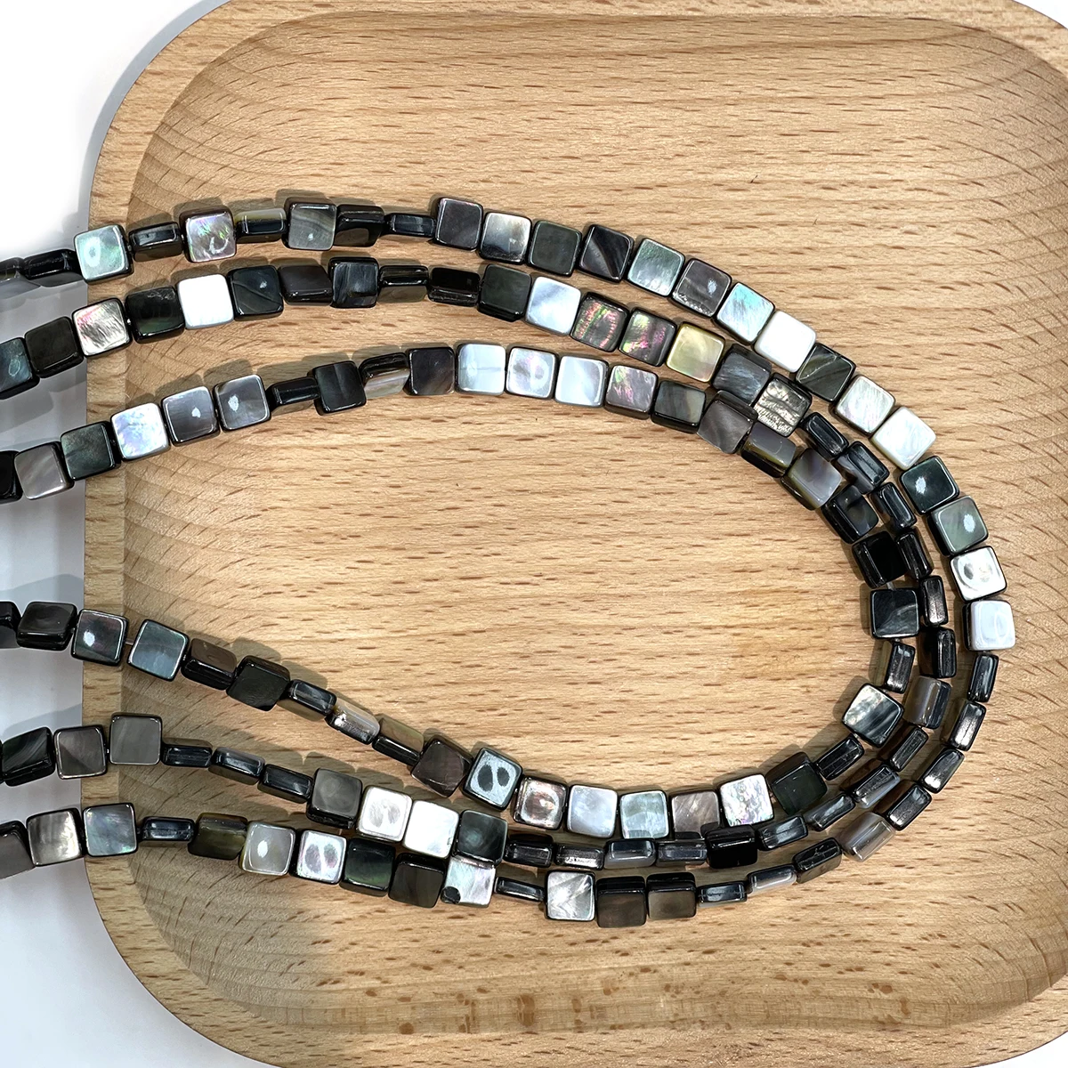 6/8/10mm Square Black Shell Beads Natural Freshwater Shell Through-hole Beads for Jewelry Making DIY Necklaces Accessories 36CM