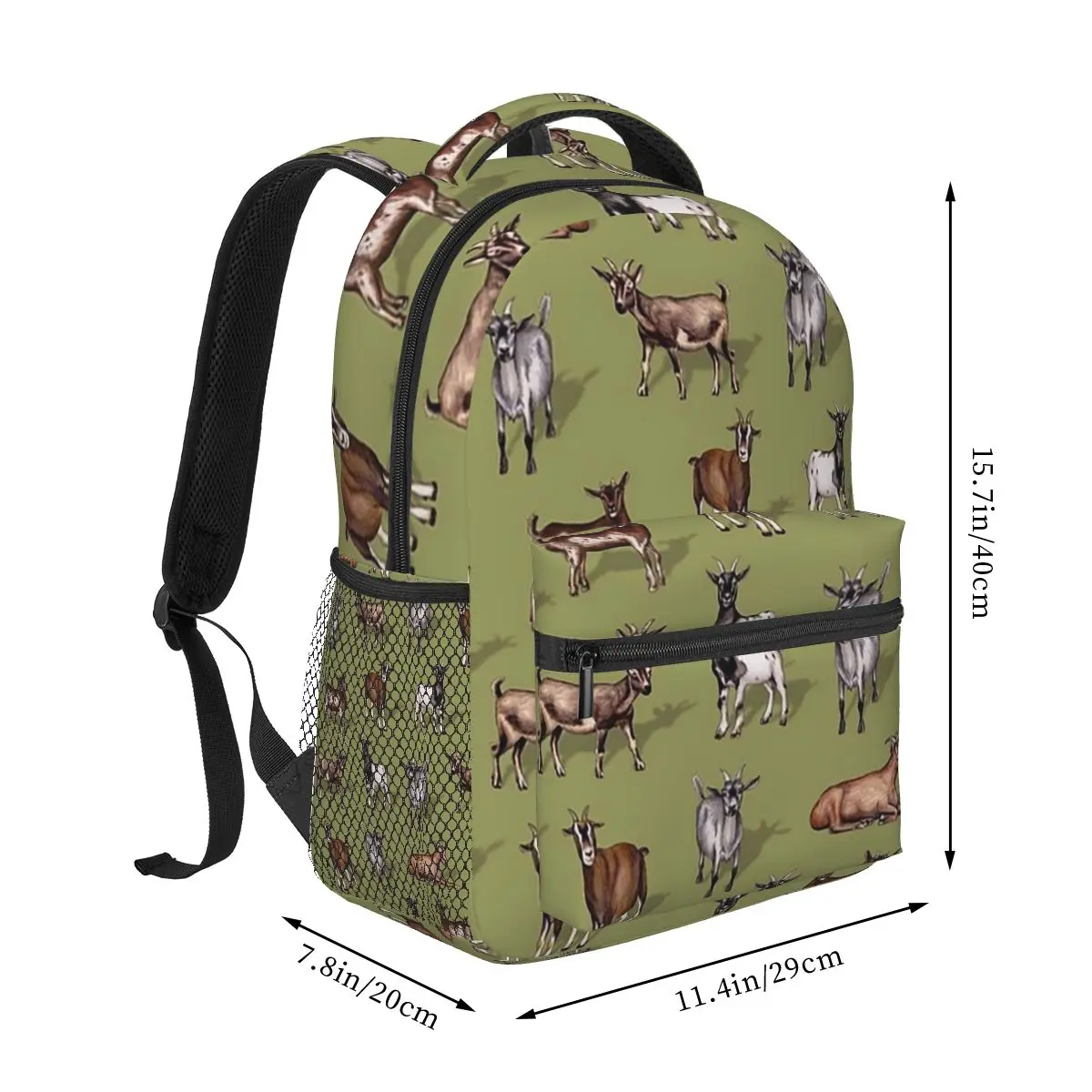 Tiny Goats On Green - Goat Herd Pattern Backpacks Boys Girls Bookbag Students School Bags Cartoon Kids Rucksack Shoulder Bag