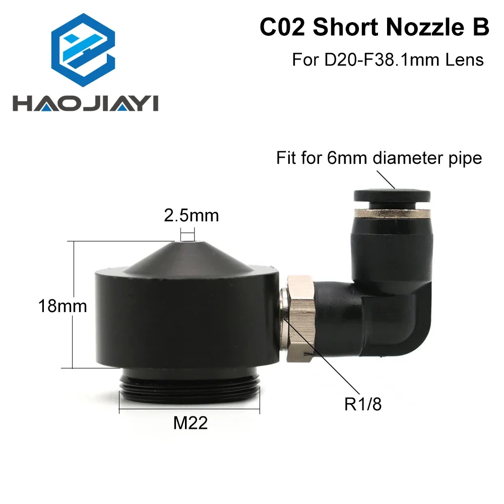 HAOJIAYI Air Nozzle N02 for Dia.20 FL38.1 Lens CO2 Short Nozzle B with Fitting for Laser Head at CO2 Laser Cutting Machine