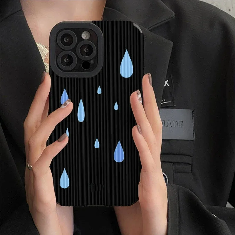 Simple Flower Raindrop Black Background Phone Case For iPhone 15 14 13 12 11 Pro Max 15 14plus X XR XS Max 7 8 Plus 12 13 Mini