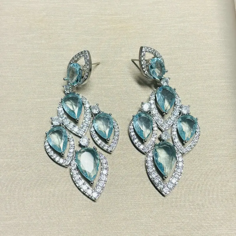 

Bilincolor Trendy Crystal Light Blue Drop Earring for Women Dinner Party Gift