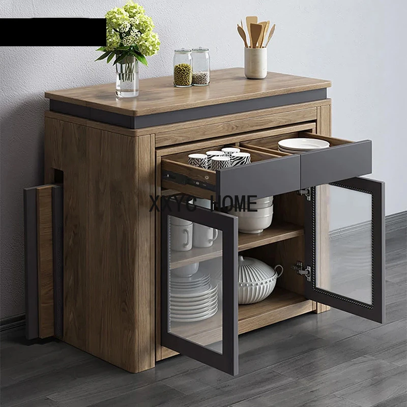 Modern Extendable Dining Table Rectangle Sideboard With Storage