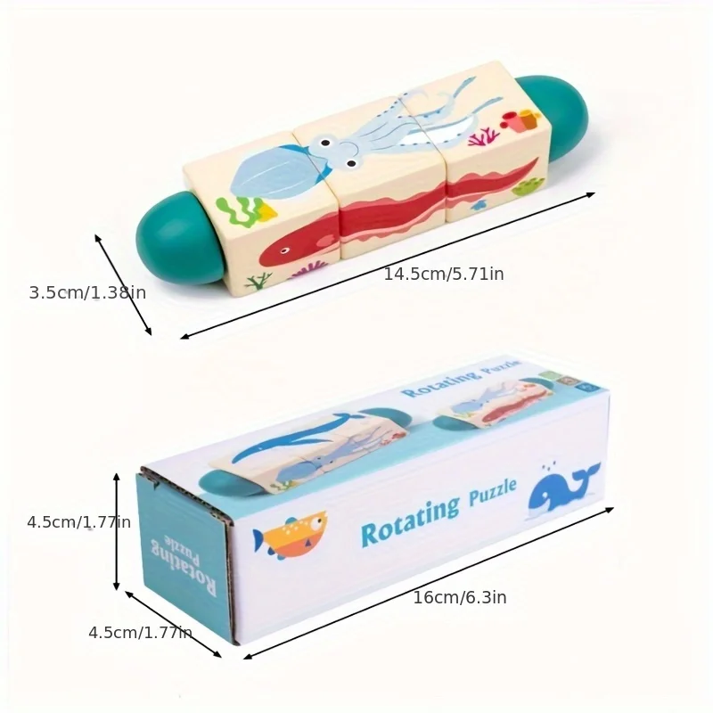 قطعة واحدة من أحجية الحيوانات والمحيط الخشبية للأطفال الصغار - لعبة تعلم تعليمية، تطوير المهارات الحركية، مخلوقات بحرية ملونة