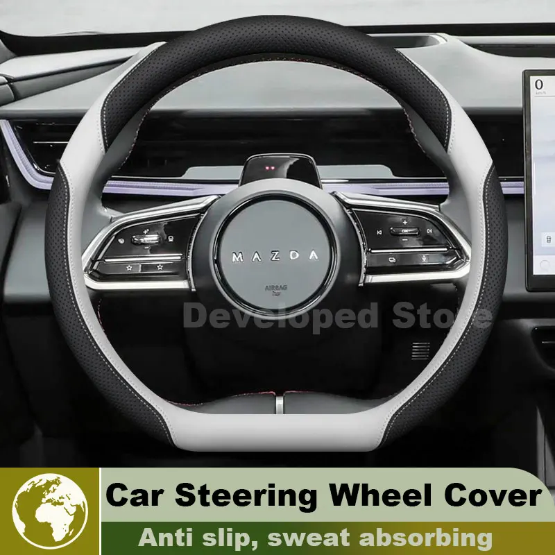 Leather Car Steering Wheel Cover For Mazda ez 6 EZ-6 EZ-60 EZ 60 CX-6e 2025 2026 Auto interior Mazda EZ60 2025 Accessories