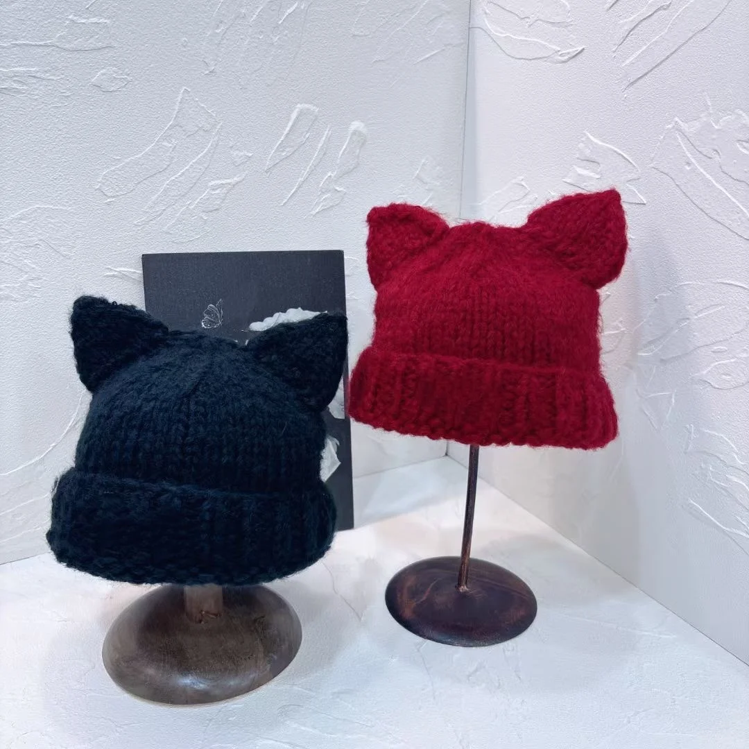 

Knitted Hat Women's Autumn Winter Style Age Reducing Cat Ears Super Cute Charming Matching Friends Gatherings Super Eye Catching