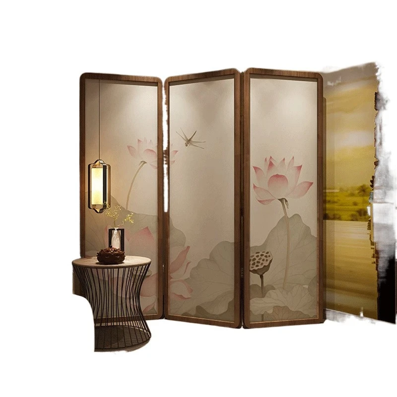 

Screen folding mobile solid wood partition living room simple modern office hotel entrance blocking folding screen