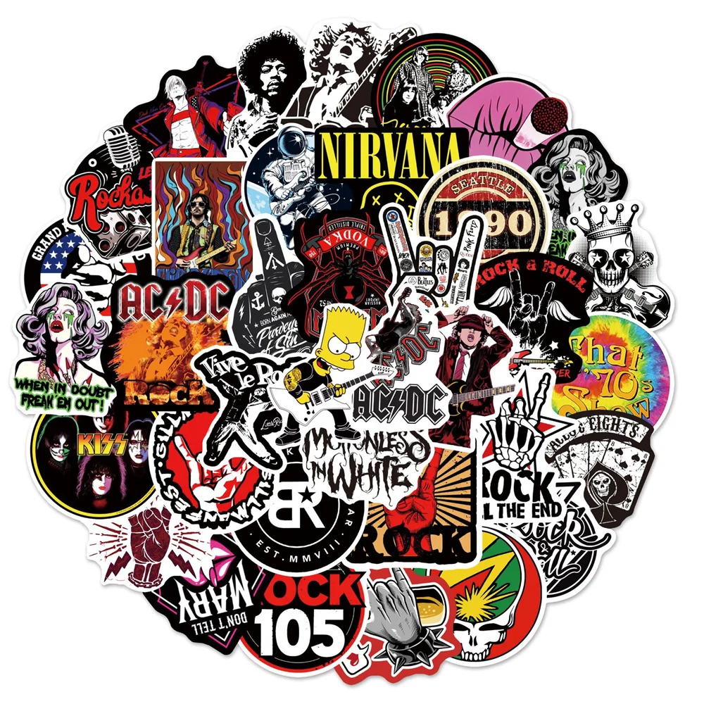 54pcs Graffiti Music Rock Stickers For Guitar Motorcycle Scrapbook Suitcase Ipad Phone Laptop Scrapbooking Supplies Sticker