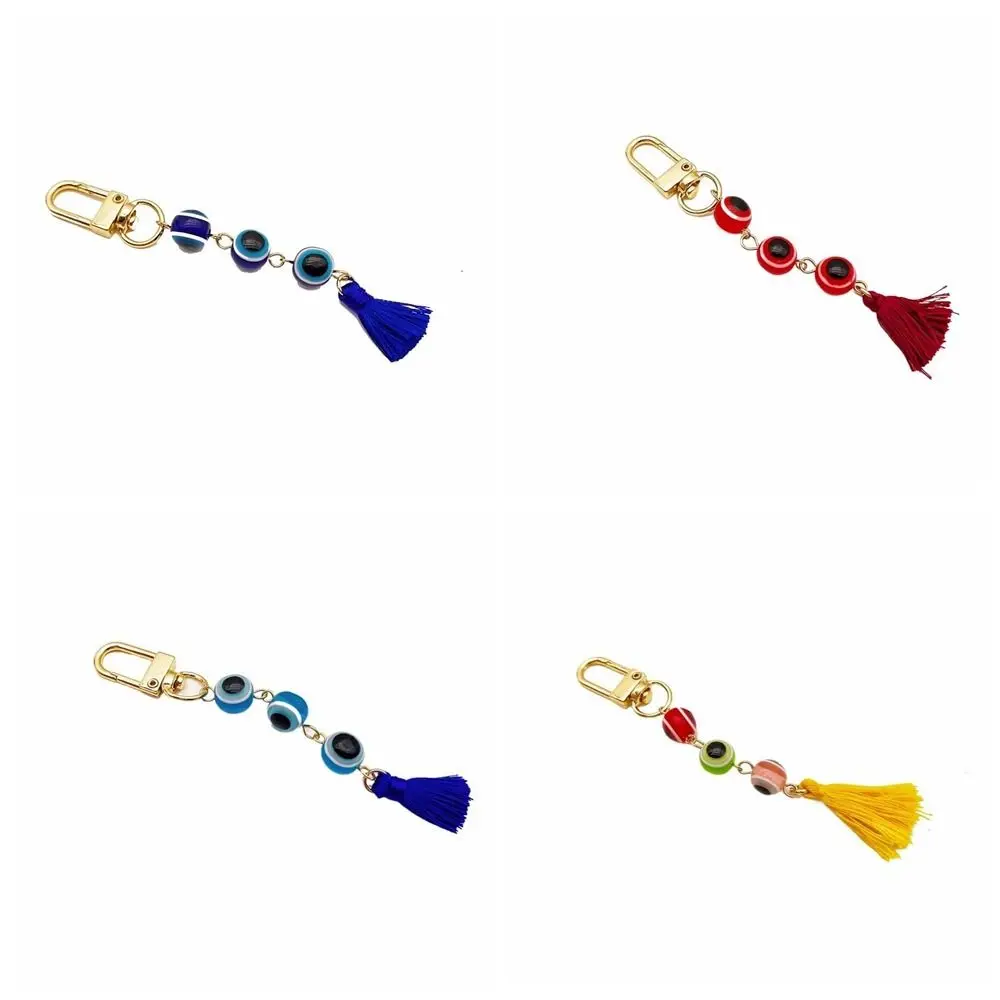 Turkish Blue Eye Lucky Turkish Evil Eye Keychain Durable Backpack Charms Colorful Tassel Pendant Resin Tassel Demon Eye Keyring