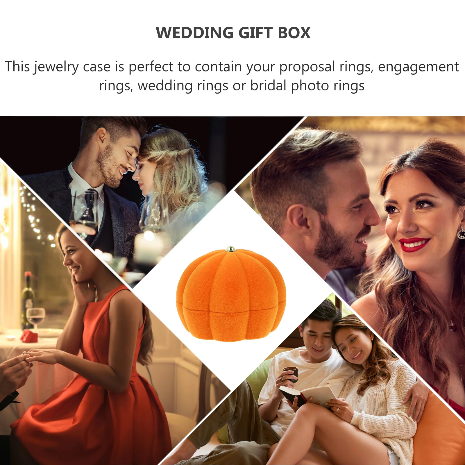 

2 Pcs Pumpkin Shaped Jewelry Box Velvet Ring Holder for Wedding Engagement Anniversary Gifts Storage Case