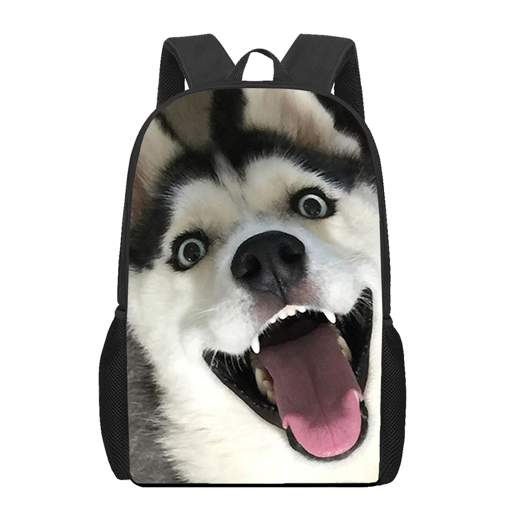 Husky Hond Grappig Cool 3d Print Schoolrugzak Voor Jongens Meisjes Tienerkinderen Boekentas Casual Schoudertassen 16 Inch Schooltas